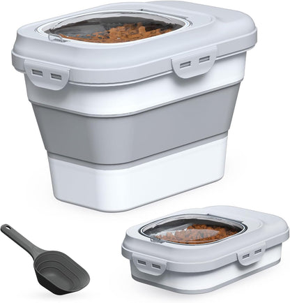 TIOVERY Dog Food Storage Container Small, 10-13lbs Collapsible Dog Cat Food Containers with Airtight Clear Flip-top and Pet Food Scoop, Pet Food Storage Container Bin for Dog Cat Bird Other Pets Grey