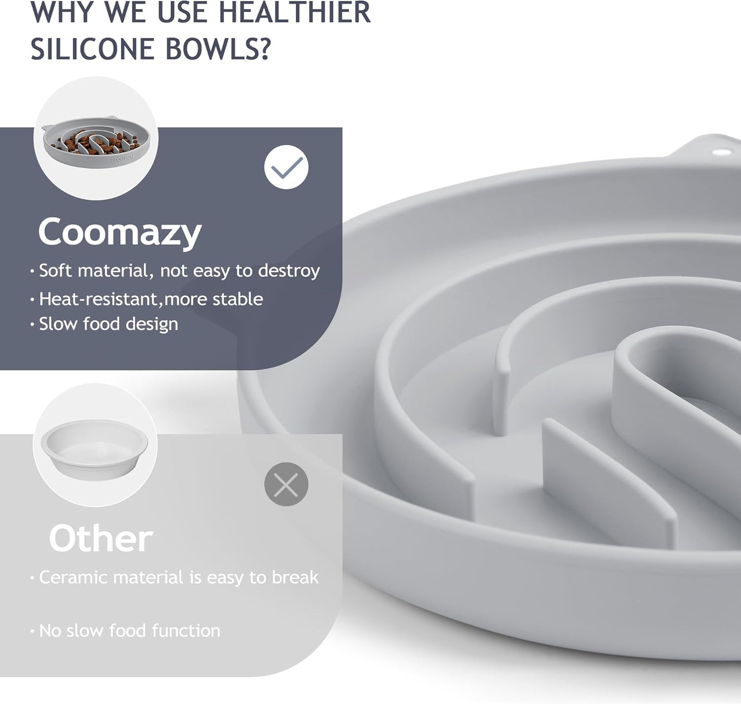 Coomazy Large Silicone Slow Feeder Dog Bowls, Interactive Puzzle Toy for Pets Food Training, Keeps Dogs Busy, Prevents Puppy Overeating (Dark Green, Large: 3.2Cup)