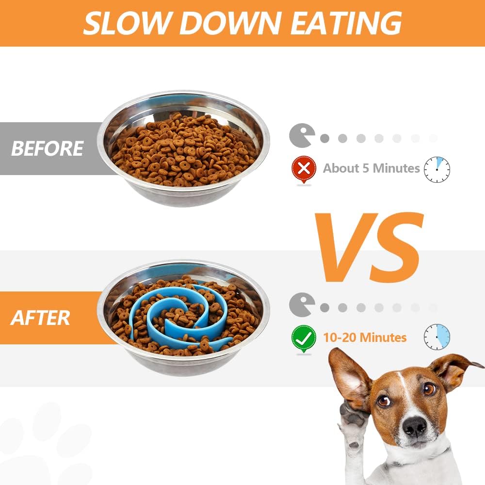 Slow Feeder Dog Bowls Insert, Animire Soft Silicone Slow Eating Dog Food Bowl for Small, Medium and Large Dogs, Compatible with Regular and Elevated Bowls