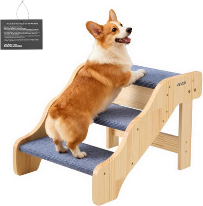 VEVOR Wood Pet Stairs, 2-Step Dog Stairs for Beds, Sofa & Cars, 110lbs Load Capacity, Floded Flat Design, Stable & Sturdy Cat & Dog Step Ladder for Small Medium Large Older Pet Puppy Essentials