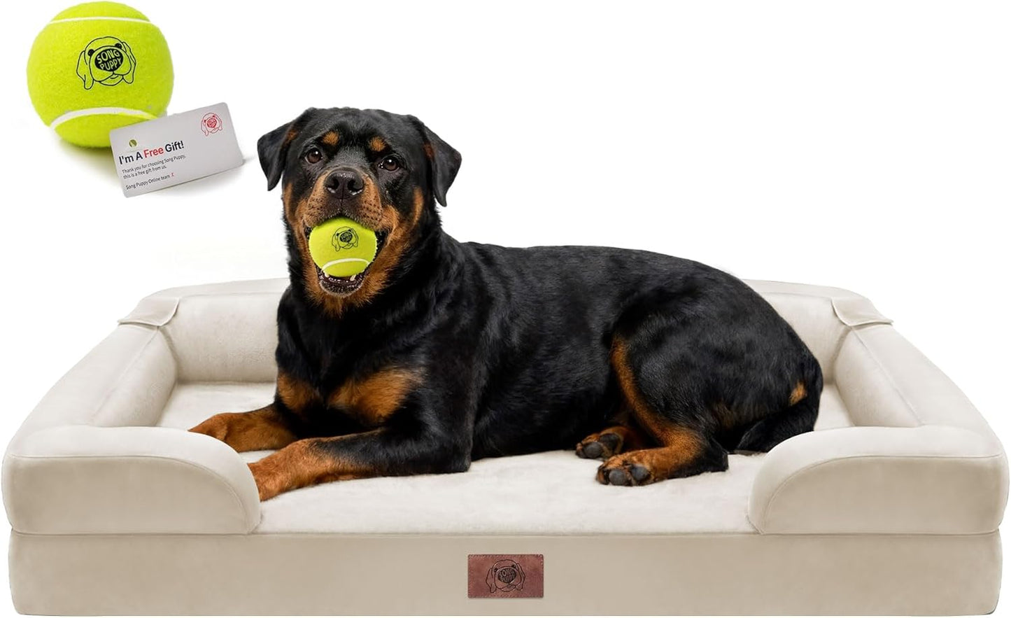 Extra Large Dog Bed, Orthopedic XL Washable Memory Foam Bed for Big Dogs Waterproof Pet Couch Sofa Bolster with Removable Cover, Non-Slip Bottom, Tennis Ball Toy, 42x30