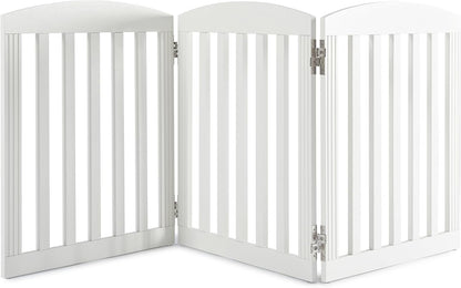 SPIRICH 96" Extra Wide 28" Tall Wooden Freestanding Foldable Dog Gate, Pet Gate Indoor, 4 Panels, White