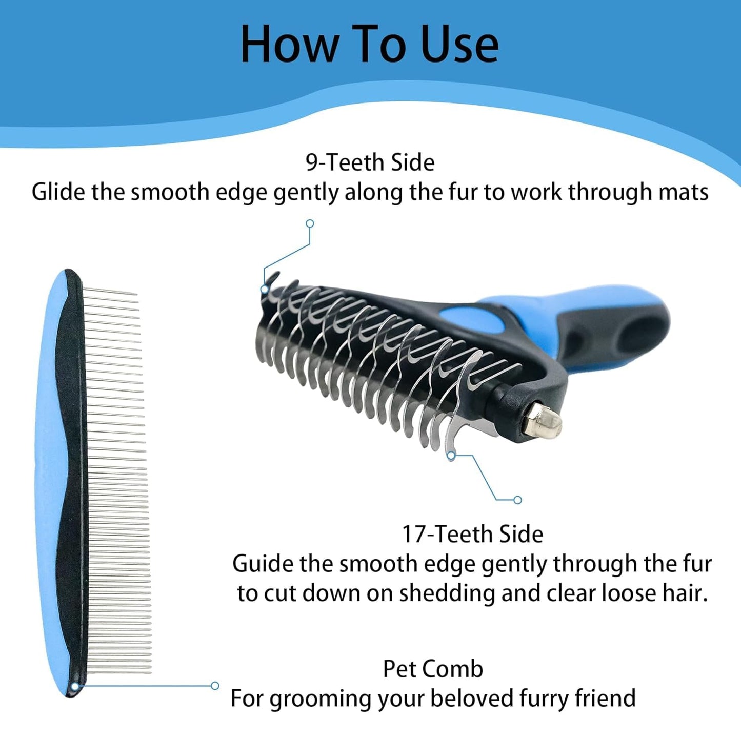 Pet Grooming Brush and Metal Comb Combo, Cat Brush Dog Brush for Shedding, Undercoat Rake for Dogs Grooming, Dematting Deshedding Brush Dogs Shedding Tool for Long matted Haired Pets, Gray (Gray)