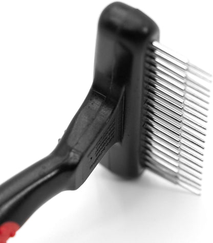 Jeffers Pet Magic Spring Undercoat Rake for Dogs & Cats, Pet Deshedding Brush, Undercoat Hair Removal Rake, Grooming Tool for Detangling, Removing Fur & Mats, Red Black Handle - Single Row 13 Pins
