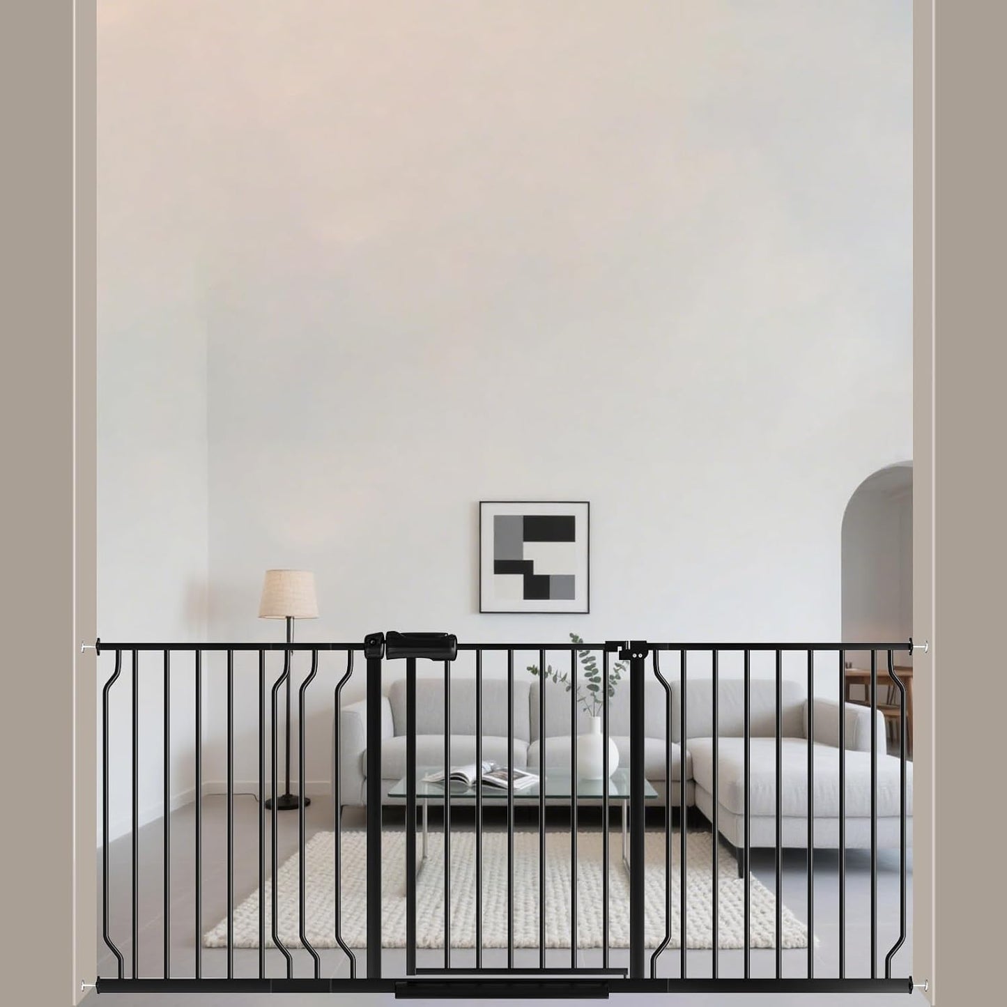 ALLAIBB Extra Wide Pressure Mounted Baby Gate Walk Through Child Kids Safety Toddler Tension White Long Large Pet Dog Gates with Extension for doorways Kitchen (57.48-62.20"/146-158cm, Black)