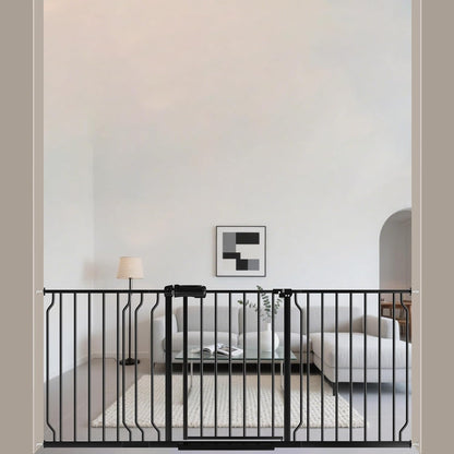 ALLAIBB Extra Wide Pressure Mounted Baby Gate Walk Through Child Kids Safety Toddler Tension White Long Large Pet Dog Gates with Extension for doorways Kitchen (57.48-62.20"/146-158cm, Black)