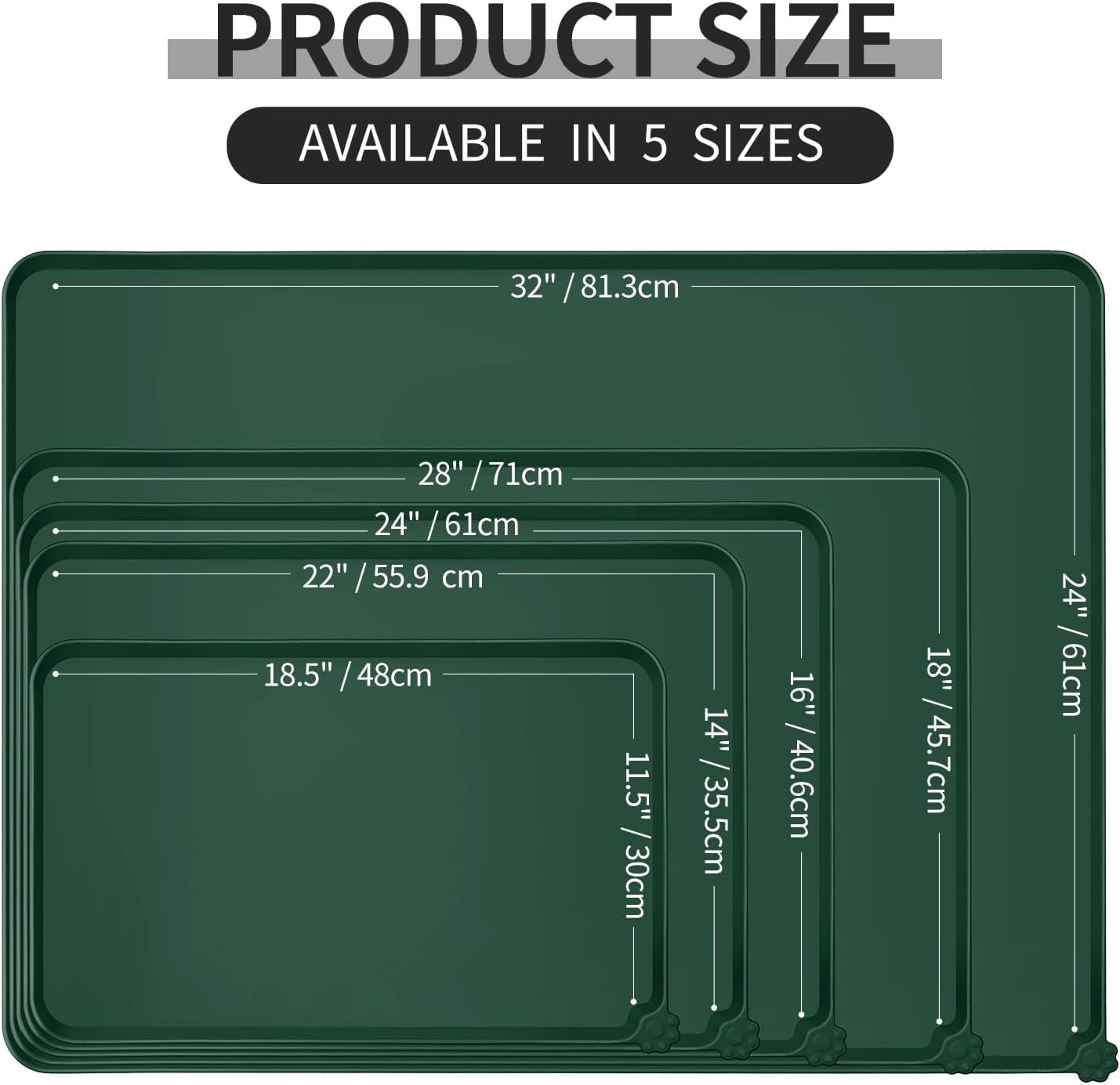 Reopet Waterproof Pet Feeding Mat, Non-Slip Silicone Placemats for Dog Cat Food and Water Bowl, High Raised Edges to Prevent Spills and Protect Floors