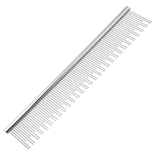 Metal Grooming Comb, Stainless Steel Pet Comb for Dogs and Cats, Detangling Matted Fur & Shedding Control with Rounded Teeth, for Long, Short, Curly Hair (6 Inches)