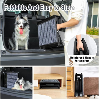 63" Long Dog Ramp for Car, Foldable Dog Ramps for Large Pet, Portable Dogs Ramp for Truck, 17" Wide Pet Car with Non-Slip Rug Surface, Pet Ramp for Large Dogs Up to 200LBS for Car, SUV & Truck-L