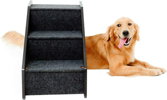 MEWANG Wooden Pet Stairs – 3 Levels, Portable, Removable Dog Steps for Small to Medium Dogs, Holds Up to 110 lbs