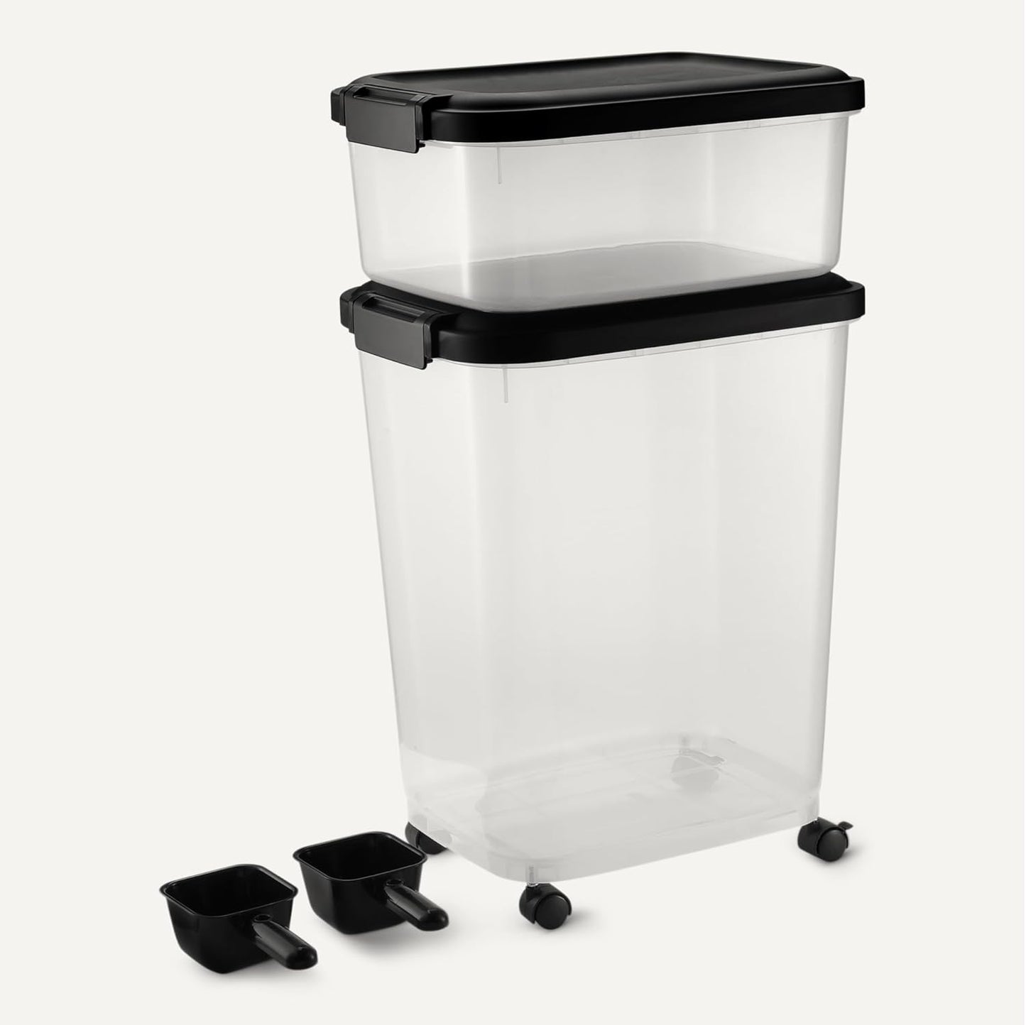 Amazon Basics Pet Food Storage Container with Wheels, BPA-Free, Detachable Scoop, 30lbs Capacity, Reliable Seal