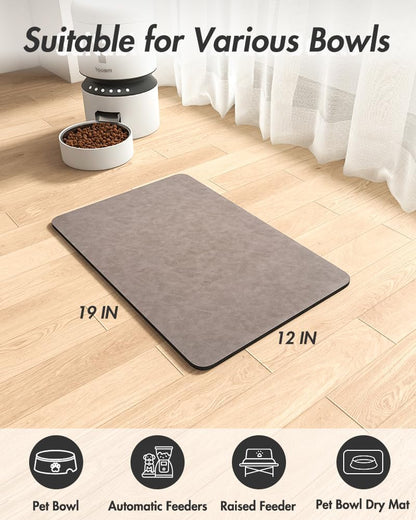 MontVoo Dog Food Mat-Pet Feeding Mat for Food and Water-No Stains Quick Dry Dispenser Cat Bowl Mat for Messy Drinkers(12"x19" Dark Grey)