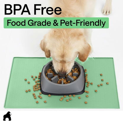 GORILLA GRIP 100% Waterproof Raised Edge BPA Free Silicone Pet Feeding Mat, Dog Cat Food Mats Contain Spills Protects Floors, Placemats for Cats and Dogs Water Bowl, 18.5x11.5, Gray