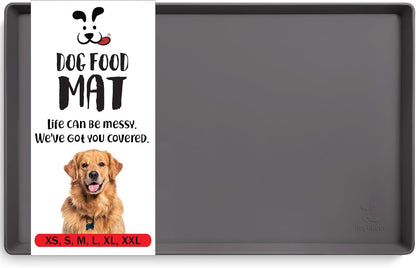 DogBuddy Dog Food Mat – Waterproof Dog Bowl Mat for Food and Water, Silicone Pet Feeding Mats for Floors, Non-Slip Placemat with High Edges for Dogs Bowls, Puppy Essentials (L: 24" x 16", Shadow)