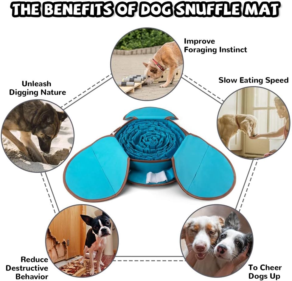 AWOOF Pet Snuffle Mat for Dogs, Interactive Feed Game for Boredom, Encourages Natural Foraging Skills for Cats Dogs Bowl Travel Use, Dog Treat Dispenser Indoor Outdoor Stress Relief