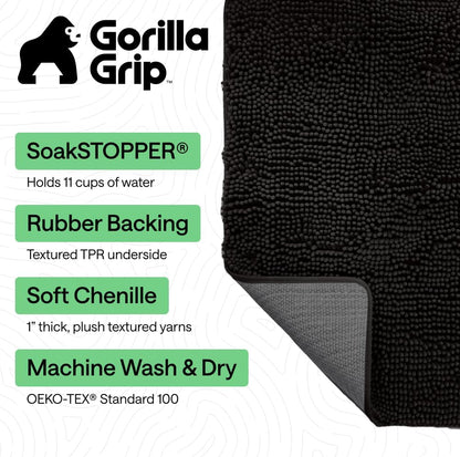 GORILLA GRIP SoakSTOPPER Dog Door Mat, 30x20 Machine Washable Rug Absorbent Doormat Captures Moisture Mud Dirt, Quick Dry Soft Chenille Entryway Rugs Indoor Entrance Mats for Dog Paws, Paw Grey