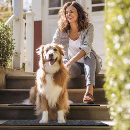 Aucuda Stair Treads Outdoor for Elders and Dogs on Wooden Steps, 30" x 8.5" (2pcs )Non Slip Stair Runner Rug Heat Insulation Rubber Backing, Gray Floral Staircase Mat Carpet for Indoor Grip Farmhouse.