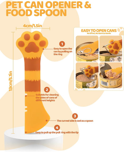 5 PCS Cat Food Can Covers Lids Set, Silicone Pet Food Can Lids with Multi-Function Cat Food Spoon and Opener, Cat Bar Squeezer, Stainless Steel Wet Food Spoon for Cats and Dogs (Pink) (Pink)