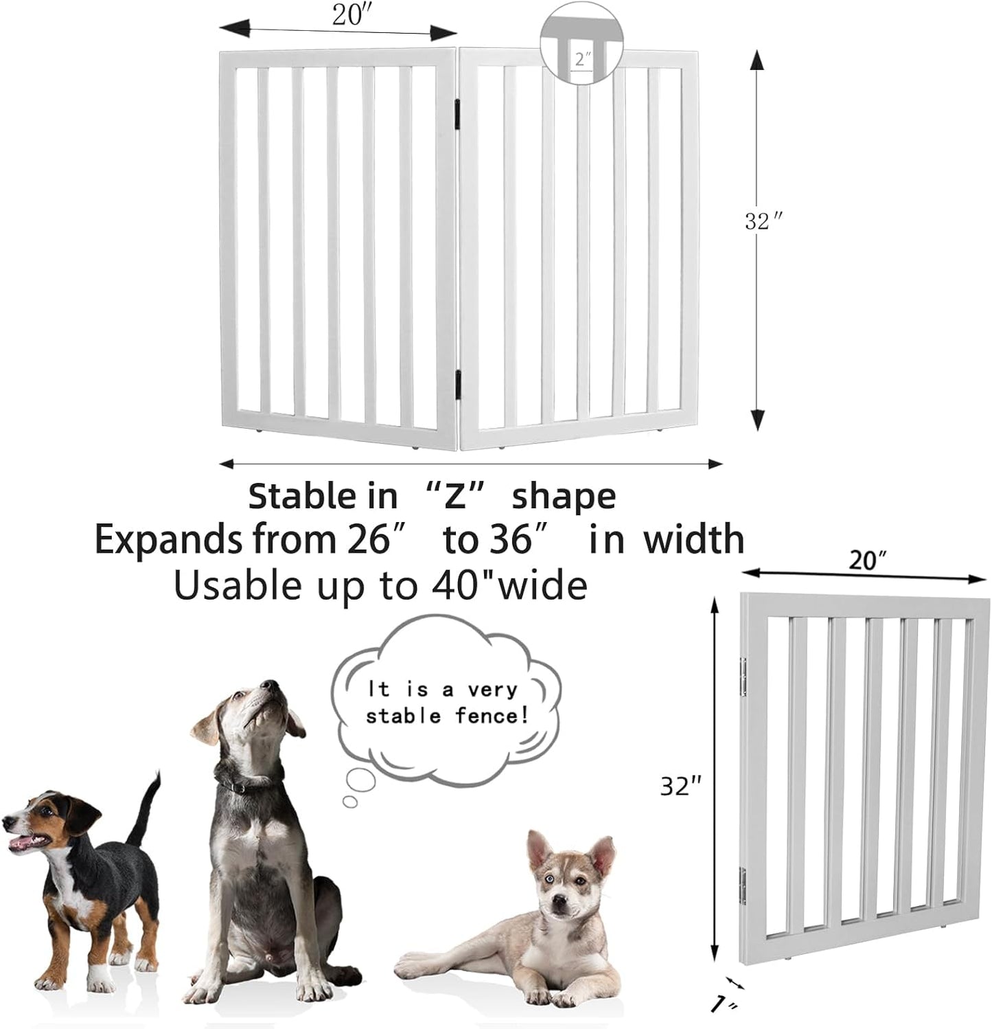 ZJSF Freestanding Indoor Dog Gate for House Foldable Wood Brown Puppy Gate for Doorways Pet Gate for Stairs Extra Wide Pet Fence 24" Height 2 Panels