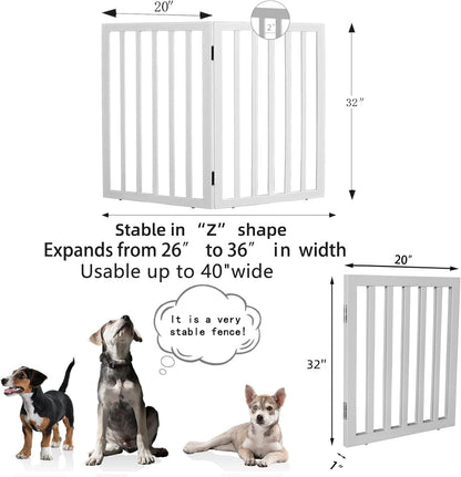 ZJSF Freestanding Indoor Dog Gate for House Foldable Wood Brown Puppy Gate for Doorways Pet Gate for Stairs Extra Wide Pet Fence 24" Height 2 Panels