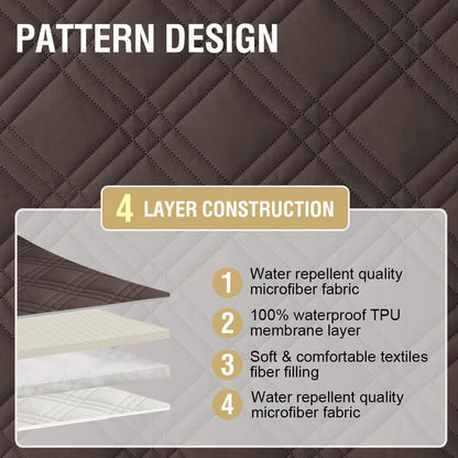 H.VERSAILTEX 100% Waterproof Slipcovers for Couches and Sofas Modern Pet Couch Cover Thick Soft Furniture Protector with Elastic Straps(Sofa, Lily Pad/Beige)