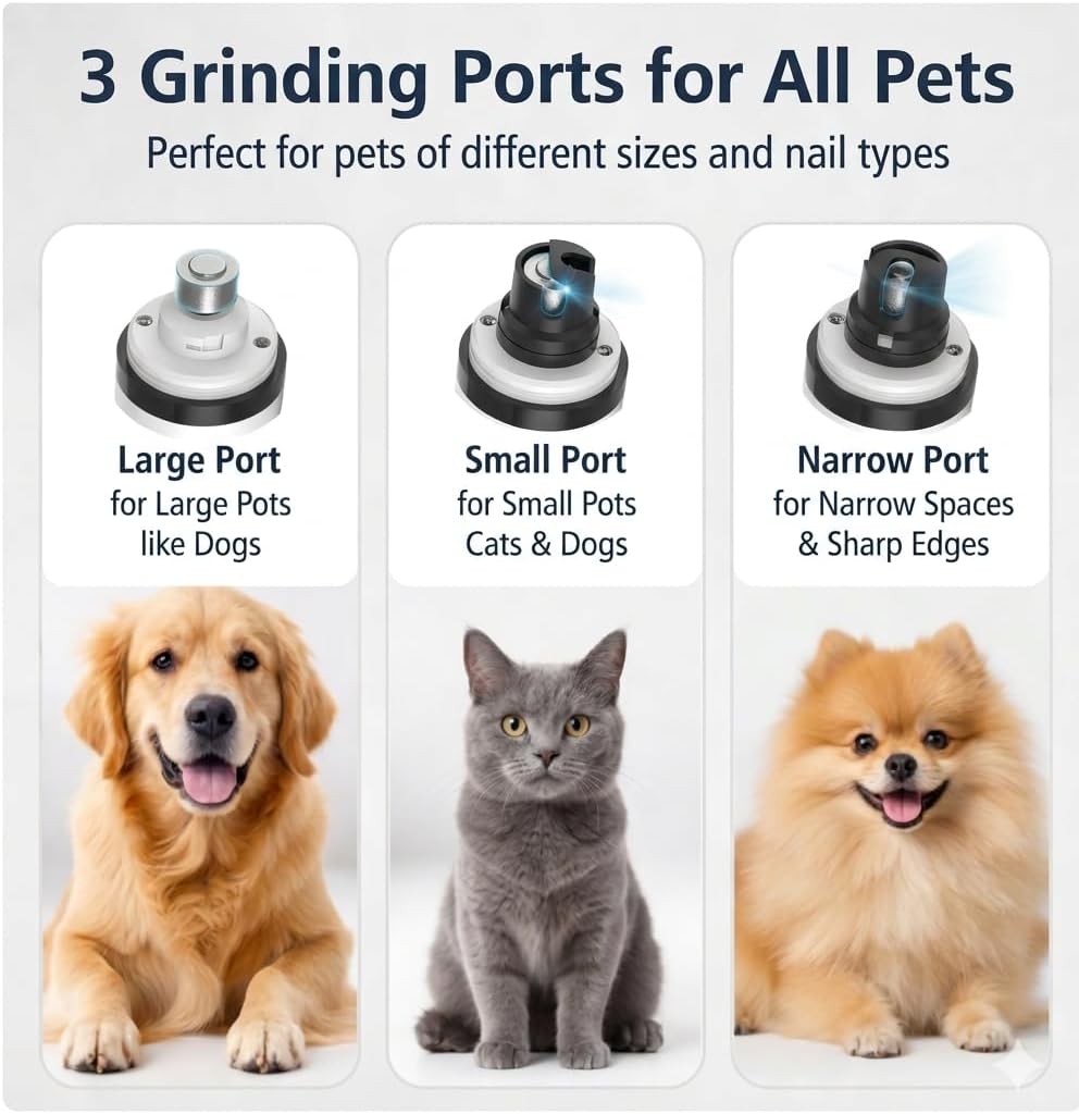 YFL Dog Nail Grinder, Ultra Quiet 3-Speeds Pet Nail Trimmer with LED Lights, Low Vibration Electric Nail Clippers for Dogs & Cats, Painless Paws Grooming & Smoothing for Small Medium Large Pets
