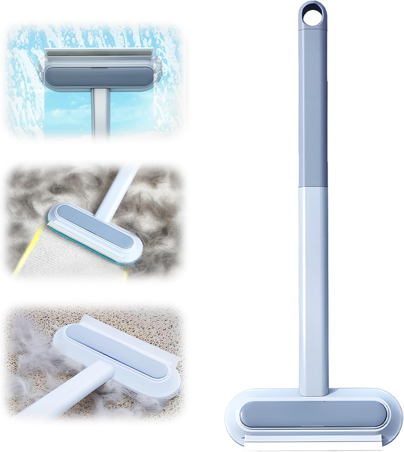 Pet Hair Remover for Couch, 4 in1 Cat and Dog Hair Removal Tool with 17.7inch Long Handle, Washable Cat Hair Remover Brush for Furniture, Couch, Carpet, Clothes and Laundry (1 Set)