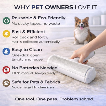 Reusable Pet Hair Remover Roller for Dogs and Cats – Reusable Lint Brush for Furniture, Couch, Carpet and Clothes – Self-Cleaning Hair Removal Tool for Sofa, Bed and Car Seats - Eco Friendly