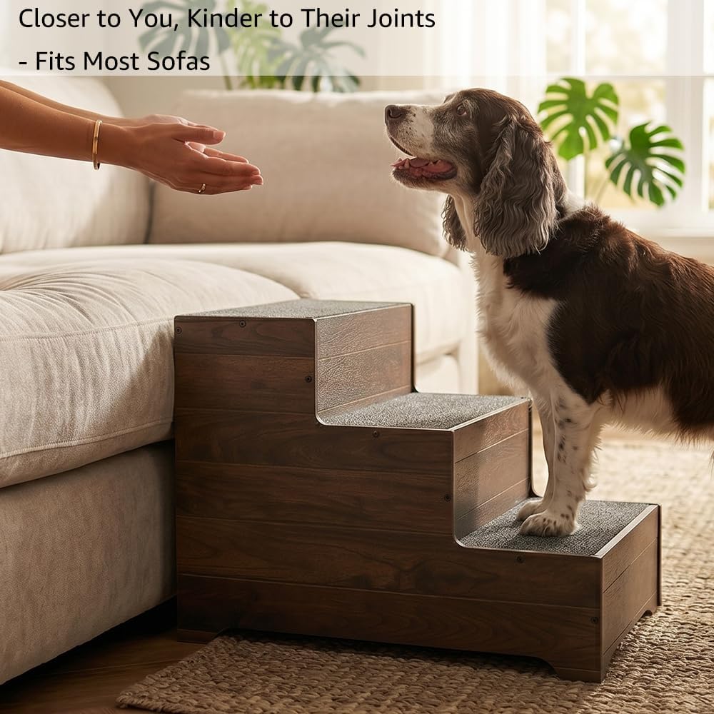 beeNbkks Furniture Style Dog Stairs, Pet Steps for Small Dogs and Cats, Wooden Non-Slip Pet Ladder for Elderly Injured Pets Short Legged Puppy to Reach Couch Sofa High Bed Windowsill