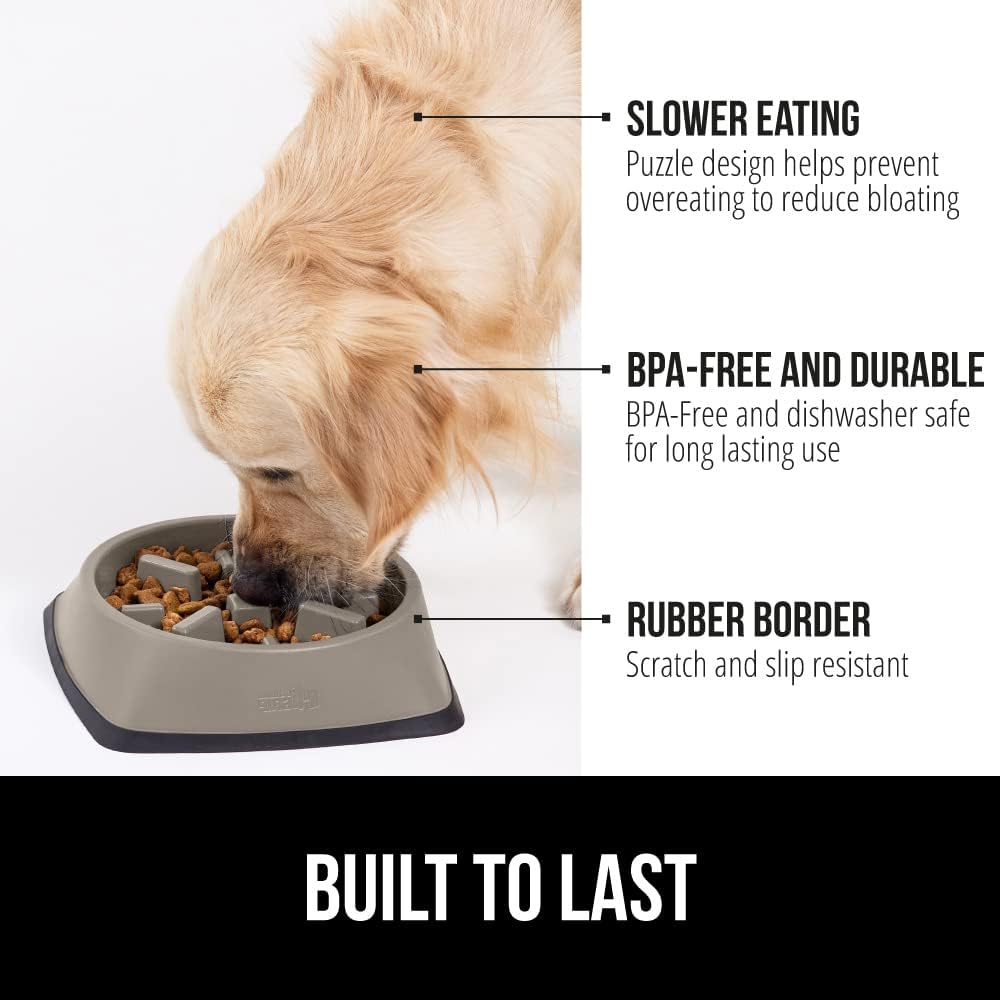 GORILLA GRIP® Patented BPA Free Slow Feeder Dog Bowls, Interactive Puzzle Toy for Dogs and Cats Food Training Enrichment, Keeps Pets Busy and Prevents Puppy Overeating, Small Breeds, 1 Cup, Gray