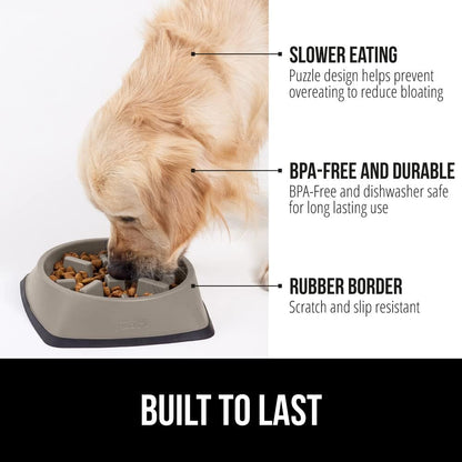 GORILLA GRIP® Patented BPA Free Slow Feeder Dog Bowls, Interactive Puzzle Toy for Dogs and Cats Food Training Enrichment, Keeps Pets Busy and Prevents Puppy Overeating, Small Breeds, 1 Cup, Gray