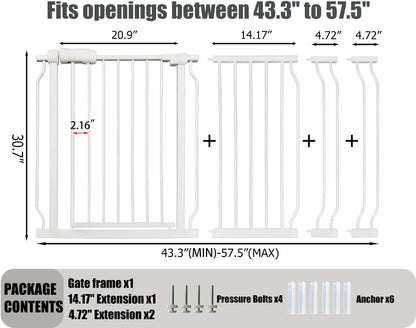24-29 Inch Narrow Baby Gate, Pressure Mounted No Drilling Dog Gate for Stairs & Doorways, White Metal Safety Gate Indoor for Kids and Pets