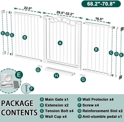 Fairy Baby 68.1"-70.8" Extra Wide Press Mounted Baby Gate Indoor for Kids Or Pets Walk Thru No Drill Long Dog Gates for The House Doorway Child Safety Gate