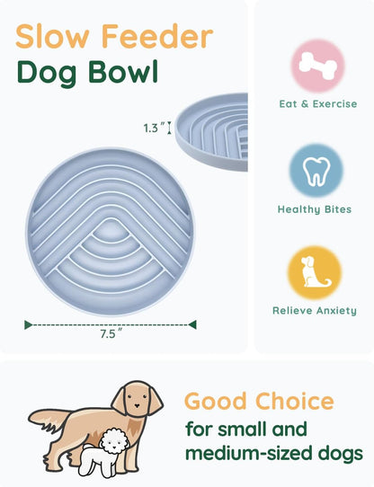Lick Mat for Dogs, Silicone Slow Feeder Licking Mat with Non-Slip Suction Cups, Freeze-Friendly Lick Bowl for Enrichment Play, Anxiety Relief & Keeps Busy (8.0" x 1.4" Light Blue)