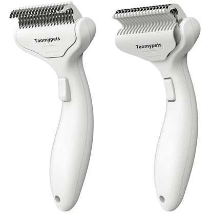 Self Cleaning Grooming Rake Brush for Shedding Gently Removes Loose Undercoat Mats Tangled Deshedding Grooming Tool for Dogs Cats Extra Wide (White)
