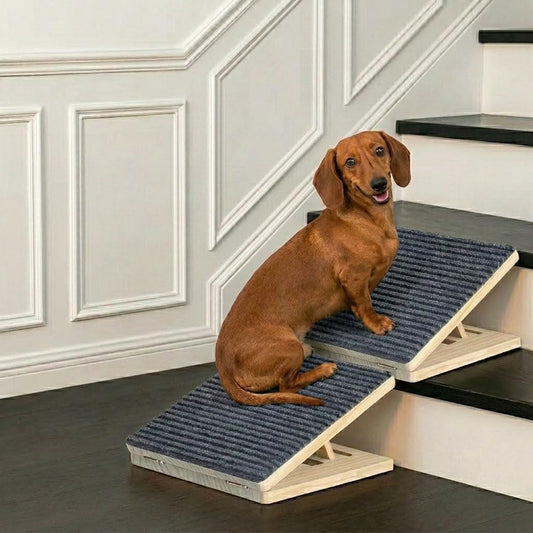 2 Pack Foldable Portable Folding Wooden Dog Stairs Wedge Pet Cat Steps Ramp Helper Indoor for Small Dogs Ivdd Old Cats Older Senior Orthopedic Dog Puppy Doggie Dachshund with Non-Slip Mat