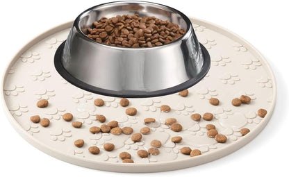 Pet Feeding Mat, Waterproof, Raised Edges to Prevent Spills, Easy Clean in Dishwasher, Dogs and Cats Placemat Tray to Stop Food and Water Bowl Messes on Floor(1Pack Beige)