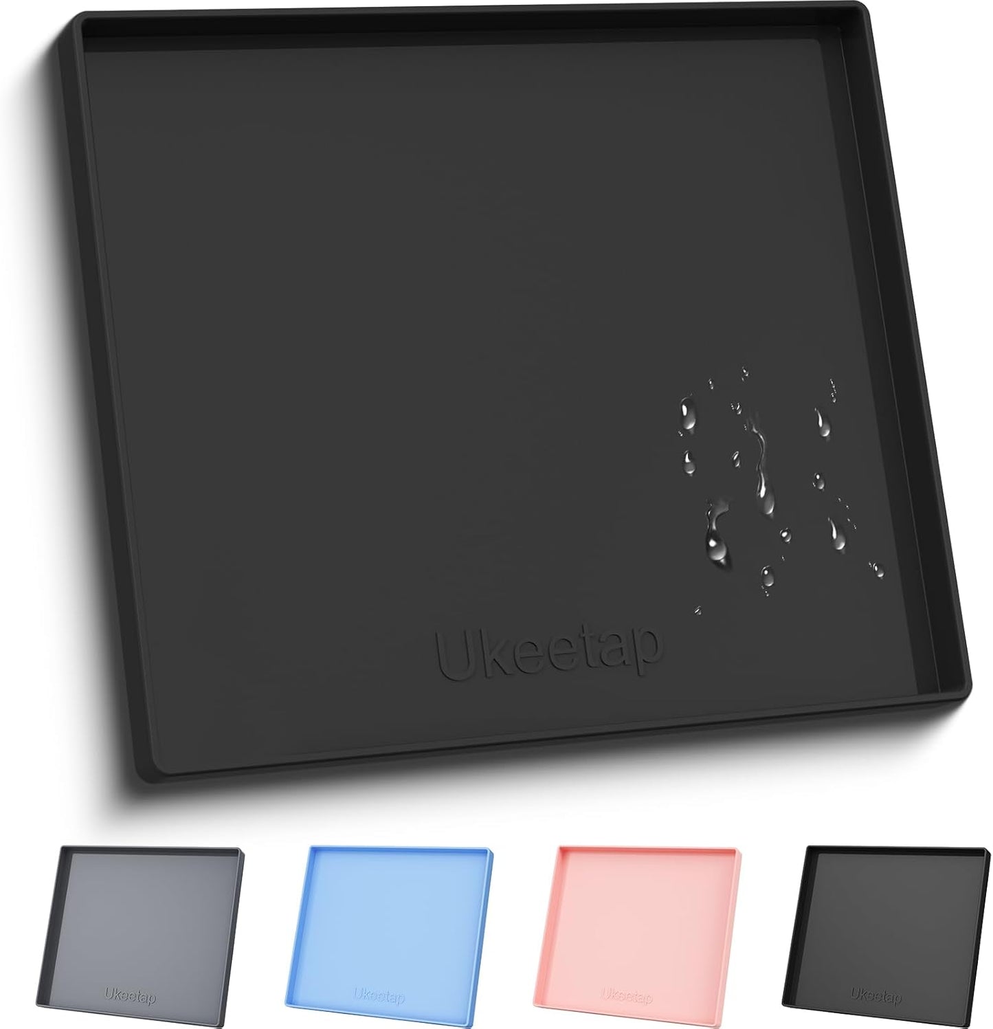 ukeetap Extra Thick Silicone Mat Waterproof with Raised Edge 19” x 12”, BPA Free Non-Slip Dog & Cat Food Mat, Feeding Mat for Food and Water Bowls, Spill Proof Mat to Protect Floors, Gray