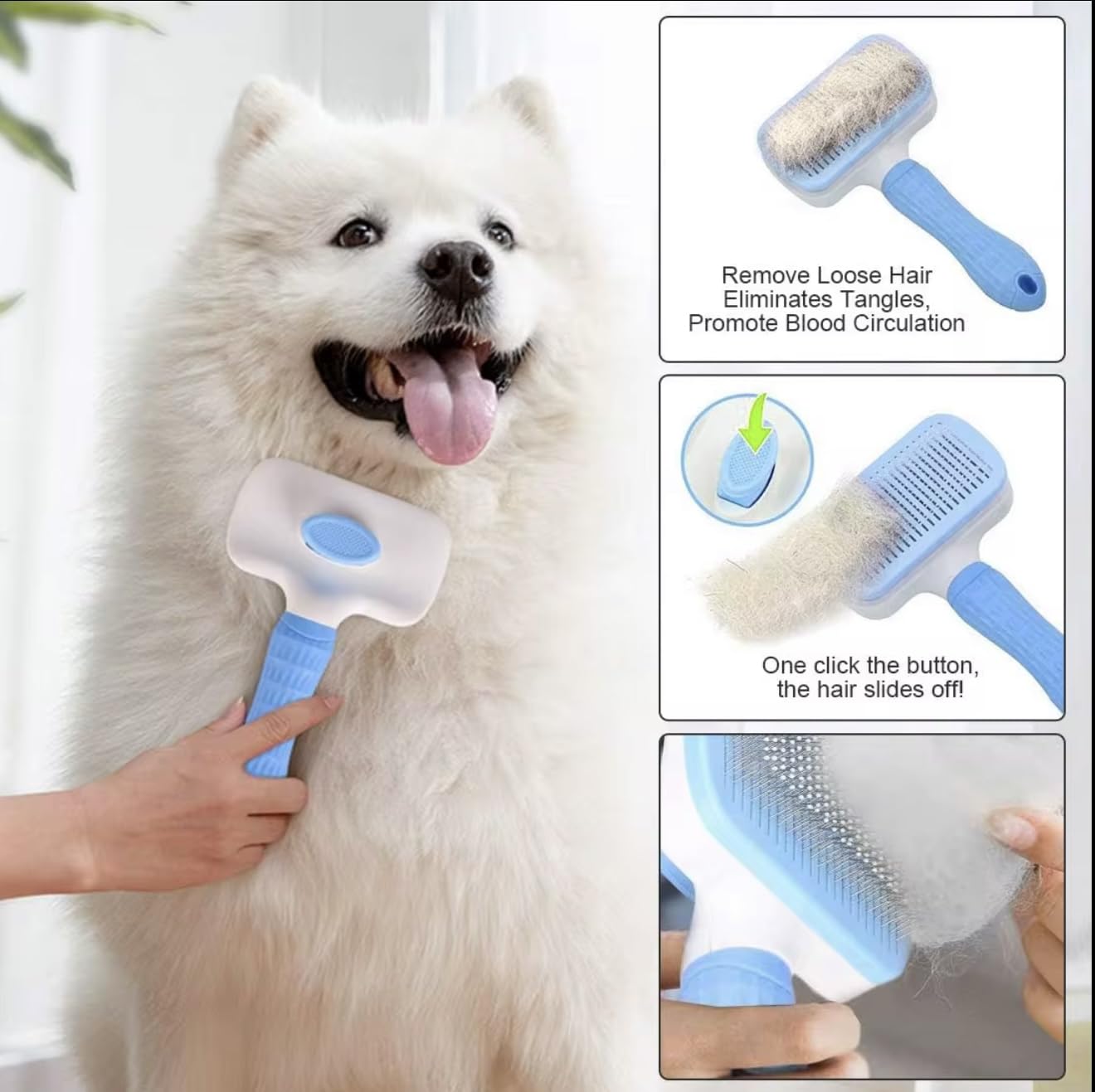 We Love Doodles Professional Slicker Brush for Goldendoodles and Long-Haired Dogs, Self-Cleaning Grooming Tool with Ergonomic Handle, Fine Wire Bristles, Blue (Blue)