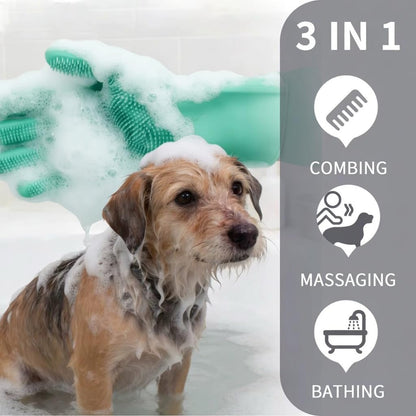 PETLUXE, Pet Grooming Gloves for Dogs & Cats, Silicone Deshedding Brush, Gentle Fur Remover, Bathing & Massage Gloves. 3 Colors Variation (Green)