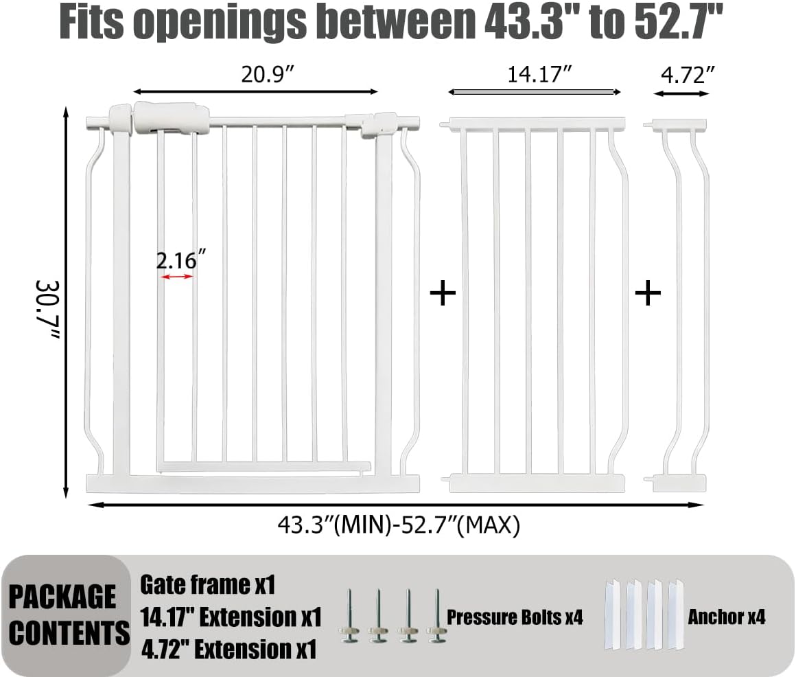 24-29 Inch Narrow Baby Gate, Pressure Mounted No Drilling Dog Gate for Stairs & Doorways, White Metal Safety Gate Indoor for Kids and Pets