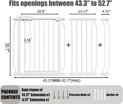 24-29 Inch Narrow Baby Gate, Pressure Mounted No Drilling Dog Gate for Stairs & Doorways, White Metal Safety Gate Indoor for Kids and Pets