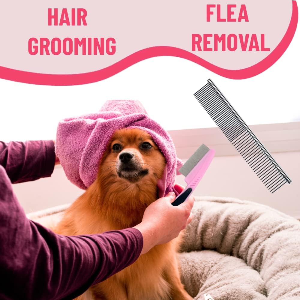 Dog Brush Grooming Kit 5PCS - Dog Brush for Shedding,Puppy Brush and Flea Comb for Dogs, Slicker Brush Comb and Dog Hair Brush Set Blue, Grooming at Home or Travel