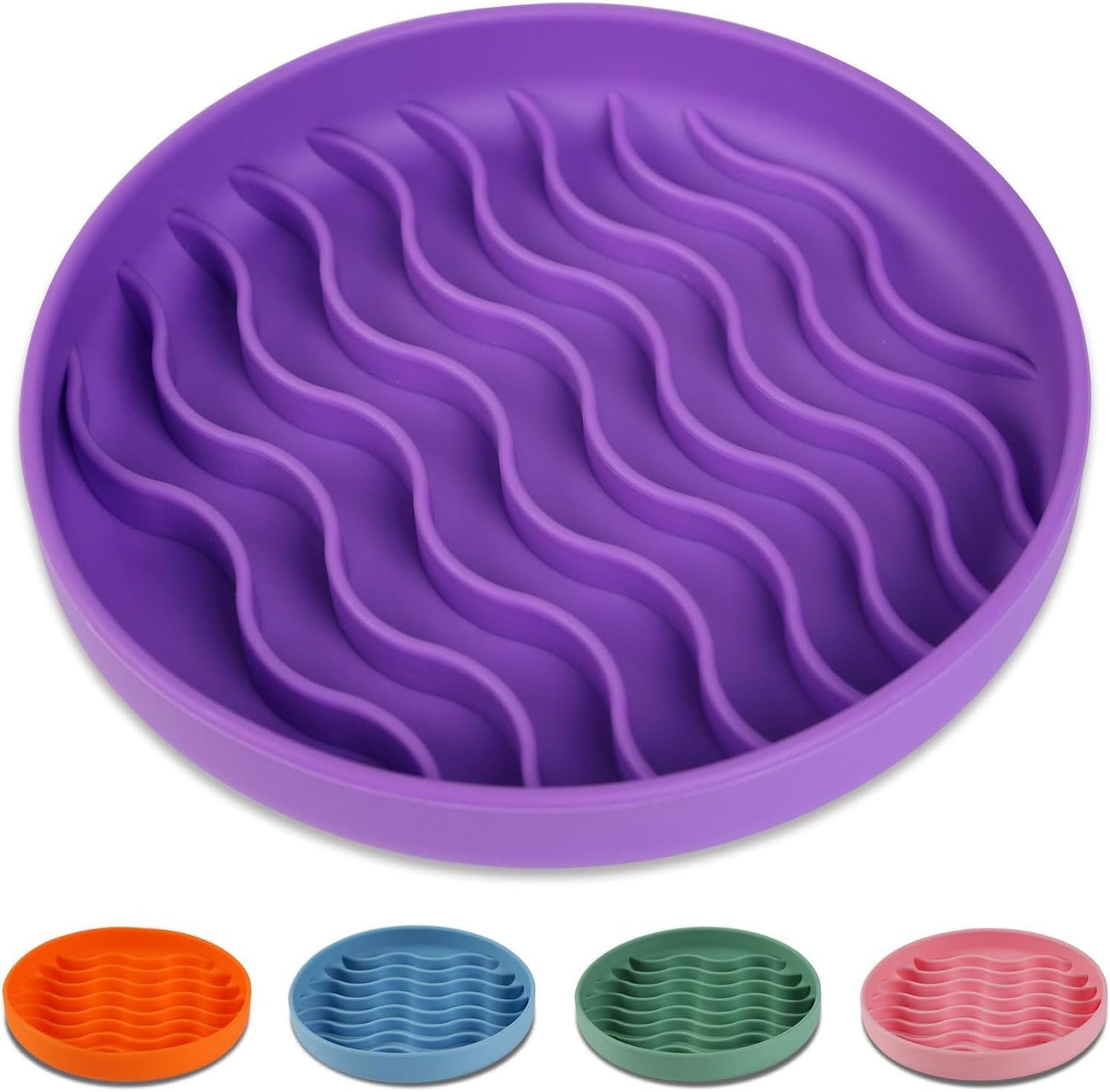 Slow Feeder Dog Bowls, Silicone Food Bowl Anti-Gulping, Pets Puppy Slow Feeder with Suction Cups, Dishwasher Microwave Safe for All Small Medium Dogs, Wave Design Blue