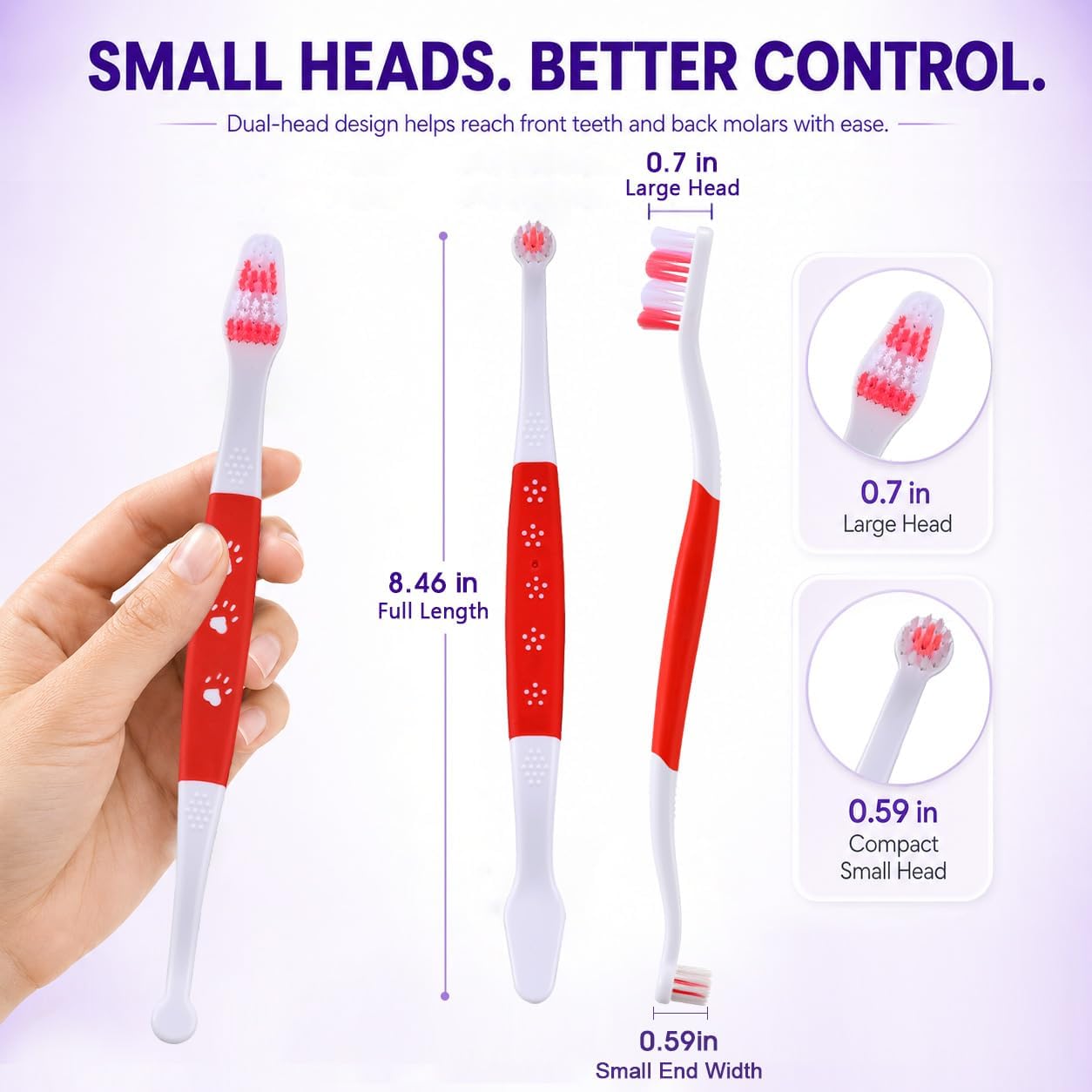 Dog Toothbrush – Newly Upgraded Dual-Head Design with 60° Wavy Bristles – Gently Surrounds Teeth for Deep Cleaning and Plaque Removal – Non-Slip Handle, Ideal for Daily Pet Dental Care (Pink, 1-Pack)