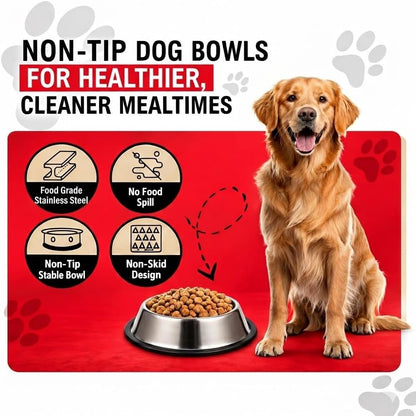 Loving Pets Stainless Steel Non-Tip Dog Bowl – Heavy Duty No Spill Dog Bowl with Removable Rubber Base – Durable, Non-Skid Stainless Steel Dog Food Bowl & Dog Water