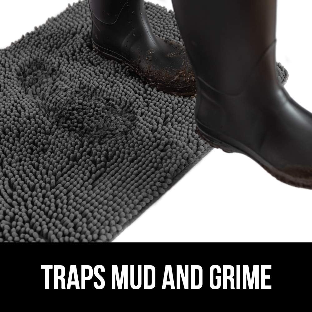 GORILLA GRIP SoakSTOPPER Dog Door Mat, 30x20 Machine Washable Rug Absorbent Doormat Captures Moisture Mud Dirt, Quick Dry Soft Chenille Entryway Rugs Indoor Entrance Mats for Dog Paws, Paw Grey