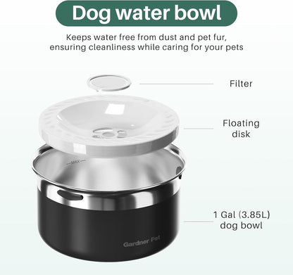 Gardner Pet Slow Water Bowl for Dogs – No Spill, Anti-Splash Floating Plate Design, Slows Drinking to Reduce Mess, Keeps Water Clean & Floors Dry, 3.8L(White)