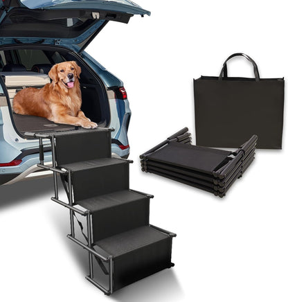 Dog Stairs for Car, Foldable Ramps for Dogs with Non-Slip Surface for Large Dogs Portable Dog Steps for Cars and SUV, Truck to 200 lbs, 4 Steps