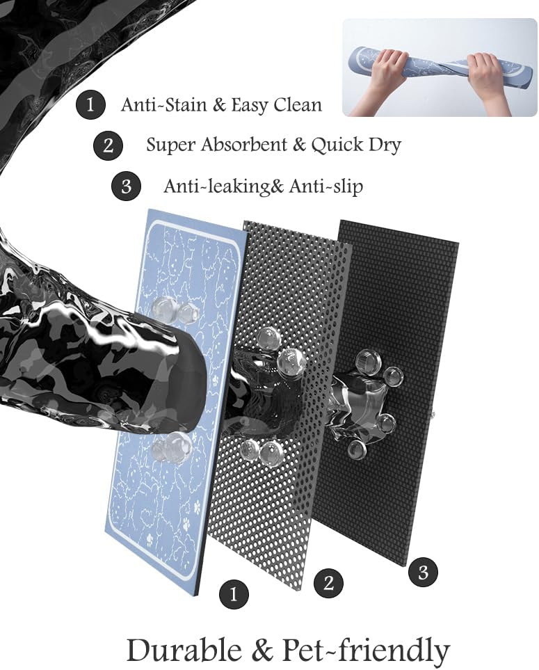 PADOOR Pet Feeding Mat-Absorbent Dog Mat for Food and Water Bowl-No Stains Easy Clean Dog Food Mat-Quick Dry Water Dispenser-Puppy Supplies Accessories
